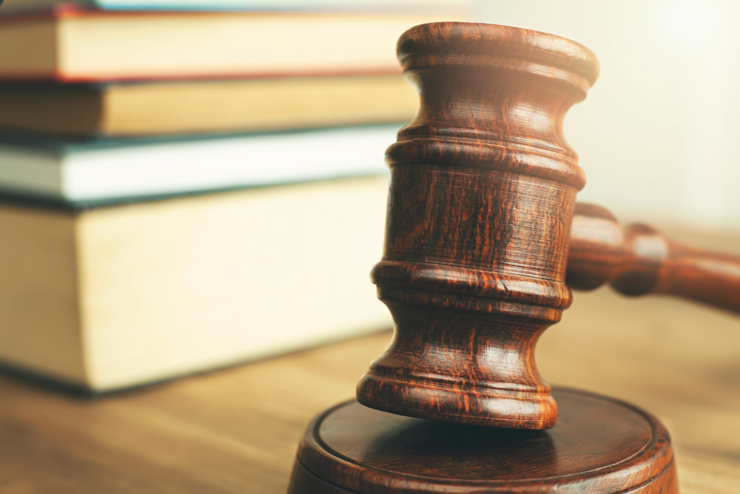 Gavel and books on a table